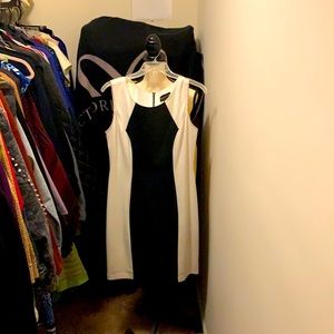 Black and white leather look dress